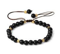 WETY Bracelet Perle,Bracelets Perlés Perles D'Onyx Noir Naturel Bracelets Pendentif En Or Bracelet En Cristal À Tissage Élastique Bijoux En Cristal Reiki Pour Hommes Femmes