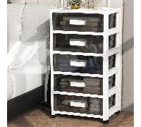 WeValley Tour de rangement - 5 Tiroirs avec roulettes - Noir transparent et Blanc Couleur: Noir/BlancMatières: PolypropylèneA monter soi-même, A poser au solDimensions hauteur: 70.5 * longueur 35 * la