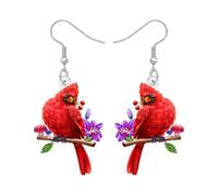 WEVENI Acrylique Boucles d'oreilles Cardinal Floral Pendentif Fleur Oiseau Champignon Printemps Eté Bijoux Cardinal Rouge Cadeaux pour les Amoureux des Oiseaux Femmes Filles Maman (Rouge)