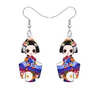 WEVENI Acrylique Cadeau Japonais Kimono Poupée Kokeshi Boucles d'oreilles Pendentif Mignon Cadeaux Kawaii pour les Amoureux du Japon Bijoux de Costume pour Femmes Filles (Colorée)