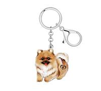 WEVENI Acrylique Mignon Chien de Poméranie Porte-clés Accessoires Poméranie Cadeaux pour les Amoureux des Chiens Femmes Filles Portefeuille Sac Charms (Café)