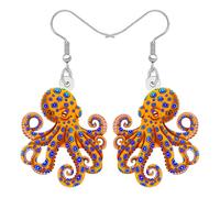 WEVENI Acrylique Pirate Thème Boucles d'oreilles Pieuvre Pendentif Bijoux Océan Accessoires Pirate Cocktail Martini Boîte à Trésors Pieuvre Cadeaux pour Femmes Filles Maman (Orange)