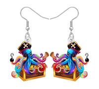 WEVENI Acrylique Pirate Thème Pieuvre Boucles d'oreilles Pendentif Océan Bijoux Pirate Accessoires Cocktail Martini Boîte au Trésor Poulpe Cadeaux pour Femmes Filles Maman, M, Acrylique, Pas de gemme