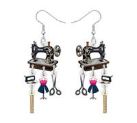 WEVENI Acrylique Vintage Boucles d'oreilles Machine à Coudre Rétro Fer Ciseaux 70s 80s Accessoires Bijoux Couturière Cadeaux pour Quilteuses Femmes Filles Amateurs de Couture (Noir)