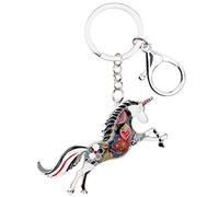 WEVENI Alliage Cheval Running Porte-clés Accessoires Émail Licorne Bijoux pour les Femme Filles Car Wallet Charms (Licorne Noire)