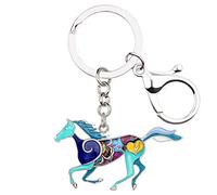 WEVENI Alliage Cheval Running Porte-clés Accessoires Émail Licorne Bijoux pour les Femme Filles Car Wallet Charms (Bleu)