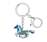 WEVENI Alliage Cheval Running Porte-clés Accessoires Émail Licorne Bijoux pour les Femme Filles Car Wallet Charms (Bleu Sarcelle)