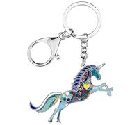 WEVENI Alliage Cheval Running Porte-clés Accessoires Émail Licorne Bijoux pour les Femme Filles Car Wallet Charms (Licorne Bleue)