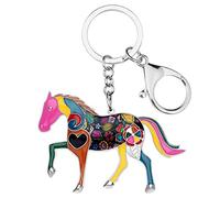 WEVENI Alliage Cheval Running Porte-clés Accessoires Émail Licorne Bijoux pour les Femme Filles Car Wallet Charms (Floral)