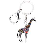 WEVENI Alliage Coloré Girafe Porte-clés Accessoires Bijoux Émail Cadeaux pour les Femme Filles Sac Portefeuille Voiture Charms (Gris)