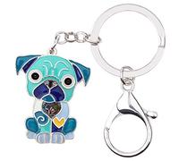 WEVENI Alliage d'Émail Bouledogue Porte-clés Accessoires Carlin Chien Bijoux pour Femme Filles Sac Portefeuille Auto (Bleu)