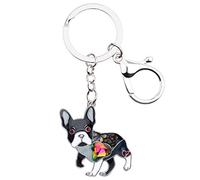 WEVENI Alliage d'Émail Bouledogue Porte-clés Accessoires Carlin Chien Bijoux pour Femme Filles Sac Portefeuille Auto (Noir)