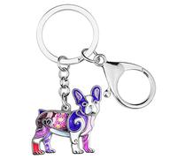 WEVENI Alliage d'Émail Bouledogue Porte-clés Accessoires Carlin Chien Bijoux pour Femme Filles Sac Portefeuille Auto (Violette)