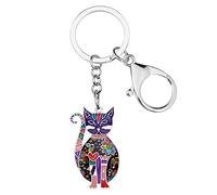 WEVENI Alliage Élégant Chat Porte-clés Accessoires Chaton Bijoux Voiture Portefeuille Charms pour Femmes Filles, Violet, 42mm x 25mm