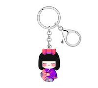 WEVENI Anime Kimono Poupée Japonaise Porte crylique Charms Kokeshi Poupées Porte ccessoires Kawaii Cadeaux pour Femmes Filles Enfant (Pourpre)