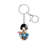 WEVENI Anime Kimono Poupée Japonaise Porte crylique Charms Kokeshi Poupées Porte ccessoires Kawaii Cadeaux pour Femmes Filles Enfant (Bleu)