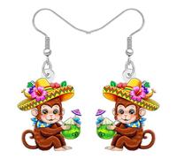 WEVENI Boucles d'oreilles amusantes en forme de singe et noix de coco - En acrylique - Hawaï - Pour la plage - Cadeau pour femme et fille, M, Acrylique, Pas de gemme