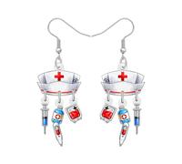 WEVENI Boucles d'oreilles bonnet d'infirmière en acrylique Thermomètre Seringue Bijoux pour infirmières Cadeaux de fin d'études pour femmes Futures infirmières praticiennes Médecins (Blanc)