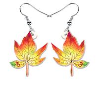 WEVENI Boucles d'oreilles Feuilles D'Érable En Acrylique Pendantes Fantaisie Plantes D'automne Pour Femme Filles Feuilles D'oranger (Auburn)
