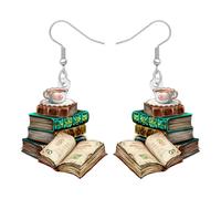 WEVENI Boucles d'oreilles Livres en Acrylique Bijoux de Fin D'études Cadeaux D'appréciation pour Femmes Filles Lectrices Amoureux des Livres Bibliothécaire Lettré (Tan)