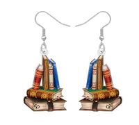 WEVENI Boucles d'oreilles Livres en Acrylique Bijoux de Fin D'études Cadeaux D'appréciation pour Femmes Filles Lectrices Amoureux des Livres Bibliothécaire Lettré (Marron)