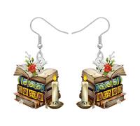 WEVENI Boucles d'oreilles Livres en Acrylique Bijoux de Fin D'études Cadeaux D'appréciation pour Femmes Filles Lectrices Amoureux des Livres Bibliothécaire Lettré (Flocons d'avoine)