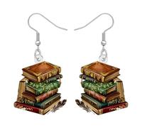 WEVENI Boucles d'oreilles Livres en Acrylique Bijoux de Fin D'études Cadeaux D'appréciation pour Femmes Filles Lectrices Amoureux des Livres Bibliothécaire Lettré (Terre d'ombre)