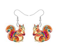 WEVENI Boucles d'oreilles Mignon Ecureuil pour Femmes Filles, Boucles d'oreilles Acrylique Kawaii Pendentif Bijoux Funky Bizarre Silly Squirrel Cadeaux pour les Amoureux des Animaux (Orange)
