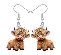 WEVENI Boucles d'oreilles pendantes en acrylique avec motif vache des Highlands, bijoux étranges et insolites pour femme, maman, cowgirl