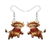 WEVENI Boucles d'oreilles pendantes en acrylique avec motif vache des Highlands, bijoux étranges et insolites pour femme, maman, cowgirl, M, Acrylique, Pas de gemme