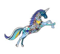 WEVENI Broche licorne florale en alliage émaillé pour écharpe, robe, robe, cheval, cadeau pour femme (bleu)