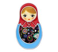 WEVENI Broche Matriochka russe en alliage émaillé - Bijoux tendance pour écharpe, robe - Cadeau pour femme et fille, 40mm x 23mm, Émail, nickel, Non connu