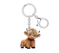 WEVENI Cadeau Ecossais Porte-clés Highland Vache pour Femme，Marron