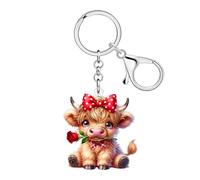 WEVENI Cadeau Ecossais Porte-clés Highland Vache pour Femme，Rose