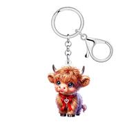WEVENI Cadeau Ecossais Porte-clés Highland Vache pour Femme，Rouge
