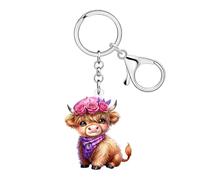 WEVENI Cadeau Ecossais Porte-clés Highland Vache pour Femme，Violet