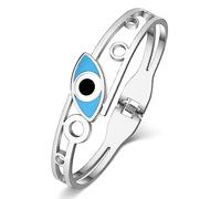 WEVENI Cute Bleu Contre Le Mauvais Oeil Bracelet Brassard Or 18K Carats Mauvais œIl Joyaux Cadeaux Charms pour Femme Filles (C Mauvais Oeil Argent)