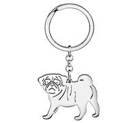 WEVENI Cute Carlin Cadeaux pour les Amateurs de Acier Inoxydable Carlin Porte-clés Anneau Paire de Accessoires Charms pour Femme Filles Chien Maman (Argent)