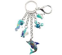WEVENI Cute Dauphin Porte-clés Hippocampe Porte-clés Crabe Charms Coquillage Bijoux pour Femme Filles Océan Cadeaux (Bleu)