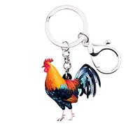 WEVENI DéClaration Acrylique Poulet Floral Coq Porte-clés Anneaux Bijoux de La Ferme pour les Femme Filles Sac Charmes Cadeaux (Gris)