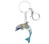 WEVENI Émail Dauphin Porte-clés Océan Poisson Porte-clés pour Femme Sac Auto Portefeuille Charms Dauphin Bijoux (Bleu)