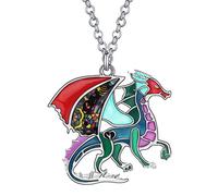WEVENI Émail Dragon Collier Fantaisie Pendentif Dinosaure Pour Femme Fille Symbole De Chance (Multicolore)