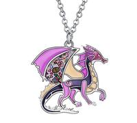 WEVENI Émail Dragon Collier Fantaisie Pendentif Dinosaure Pour Femme Fille Symbole De Chance (Violet)