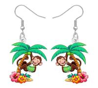 WEVENI Fun Palmier Arbre Noix de coco Singe Boucles d'oreilles Acrylique Pendentif Hawaii Bizarre Hawaii Bijoux de plage Singe Cadeaux pour Femmes Filles Maman (Colorée)
