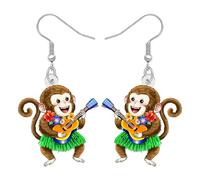 WEVENI Fun Palmier Arbre Noix de coco Singe Boucles d'oreilles Acrylique Pendentif Hawaii Bizarre Hawaii Bijoux de plage Singe Cadeaux pour Femmes Filles Maman (Marron)