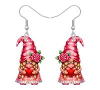 WEVENI Mignon Gnome Boucles d'oreilles pour Femme,Boucles d'oreilles en Acrylique pour la Saint-Valentin Bijoux pour Femme Cadeaux de Romantiques pour Elle Femmes Filles Épouse (Cerise)