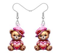 WEVENI Mignon Ours de Saint-Valentin Cadeaux Romantique pour Elle,Acrylique Boucles d'oreilles de Saint-Valentin Bijoux Kawaii Cadeaux de la Saint-Valentin pour Femmes Filles Épouse (Rose)