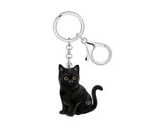 WEVENI Mignon porte-clés Chat Noir Porte-clés Animaux Tabby Amoureux du Chat Cadeaux pour Femmes Filles Enfants Porte-monnaie Charms Sac à dos Accessoires (Noirceur)