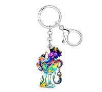 WEVENI Porte-clés Acrylique Pirate Octopus Animal de mer Accessoires Pirate Octopus Cadeaux pour Femmes Filles Enfants Sac à dos Porte- Monnaie Charms (Multicolore)