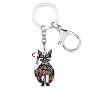 WEVENI Porte-clés élégant en alliage en forme de chat pour femme et fille, noir, 42mm x 25mm